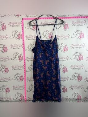 Dress paisley shiny vintage blue royal Navy Paisley Slip Dress purple strappy